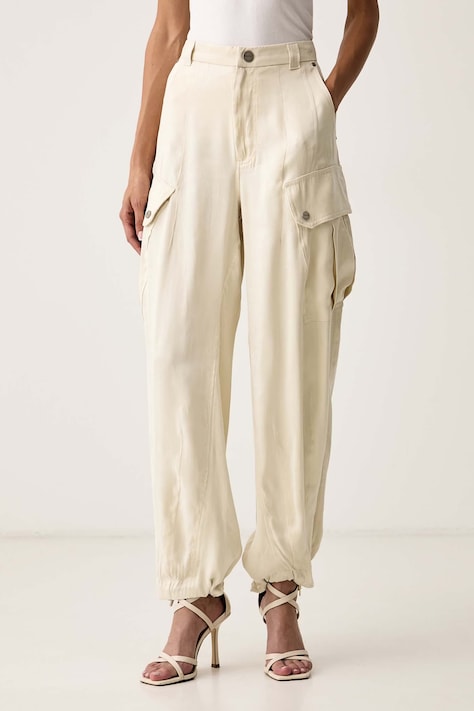 Pinko Boyfriend kalhoty dámské s cupro béžové high waist 106444 A3F8