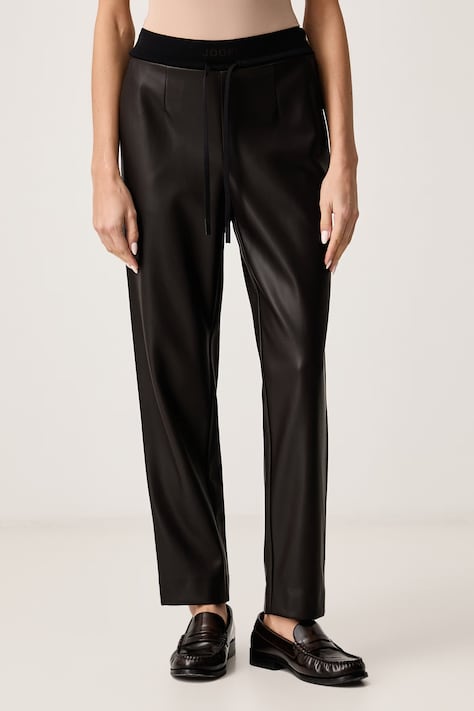 Joop! Spodnie damskie z imitacji skóry brązowe high waist 30104770