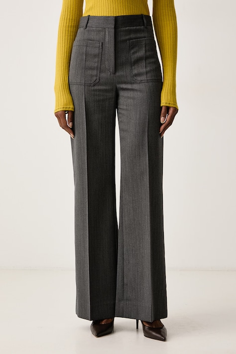 Victoria Beckham Spodnie damskie wełniane Alina szare high waist 1426WTR005115V