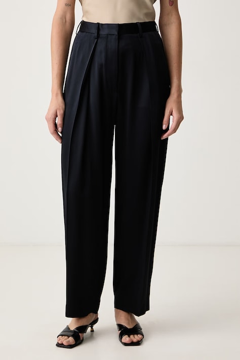 Victoria Beckham Spodnie garniturowe damskie z acetatem Cecilia granatowe high waist 1426WTR002857J