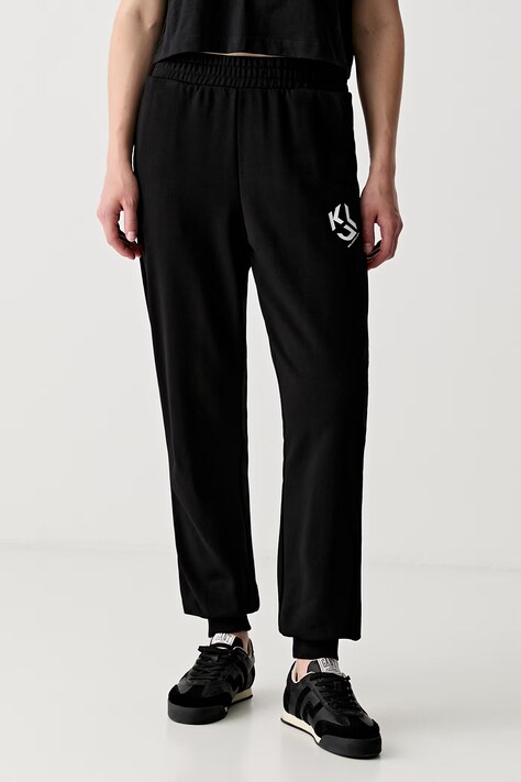 Karl Lagerfeld Jeans spodnie dresowe damskie z bawełną czarne high waist B3W10023