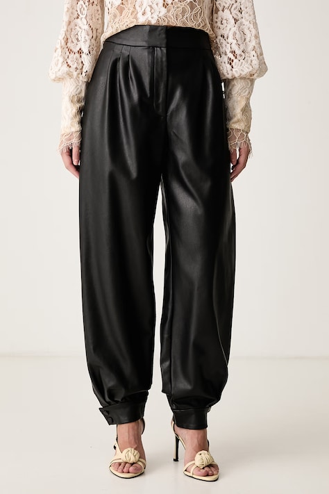 Bardot Spodnie damskie z imitacji skóry RENEA czarne high waist 60537PB1