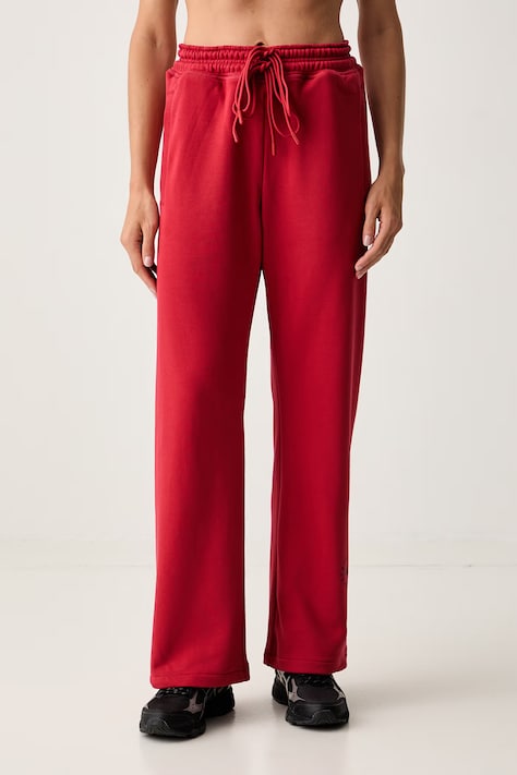 adidas by Stella McCartney spodnie dresowe damskie z bawełną czerwone high waist KR6282