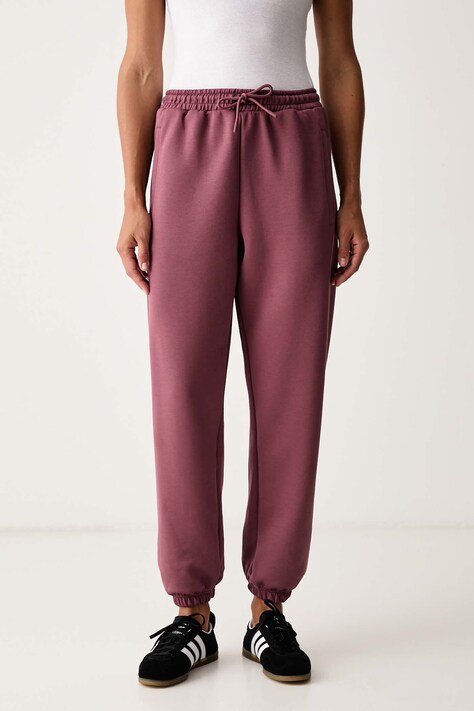 adidas by Stella McCartney Jogger hlače za žene s pamukom bordo srednje visoki struk KR3071