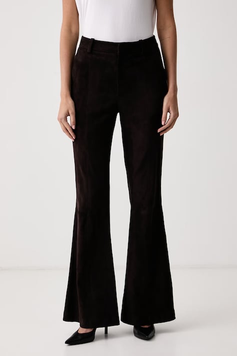 Gestuz Spodnie dzwony damskie zamszowe GZsiela brązowe high waist 10911531