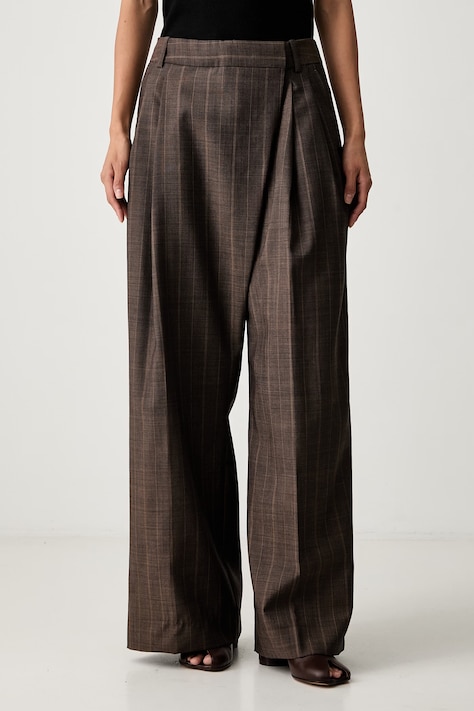 GANNI rovné kalhoty vlněné dámské hnědé high waist A1080174