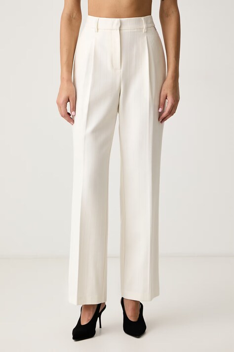 Twinset Hlače ženske z dodatkom volne bež klasičen pas 262AT2041