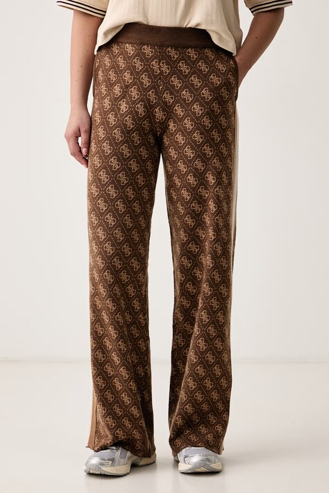 Guess Spodnie dresowe damskie z dodatkiem wełny ANEIRA brązowe high waist V6BB01 Z1483