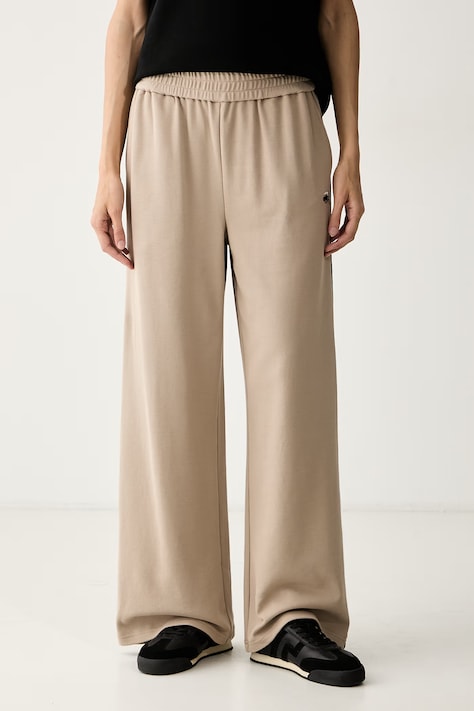Karl Lagerfeld teplákové nohavice dámske s bavlnou IKON béžové high waist B3W10045
