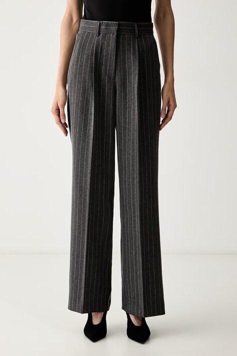 Karl Lagerfeld oblekové nohavice dámske s viskózou sivé high waist B3W10086