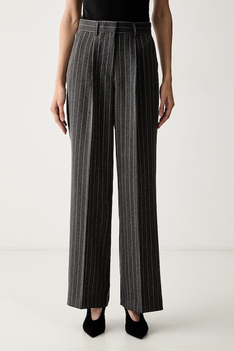Karl Lagerfeld oblekové nohavice dámske s viskózou sivé high waist B3W10086
