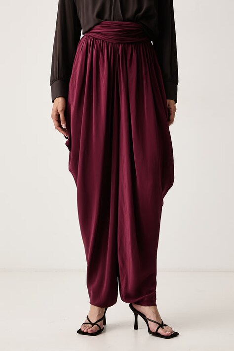 Pedro del Hierro Spodnie damskie z wiskozą bordowe high waist 7604929