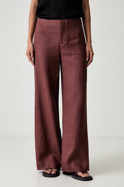 Bardot spodnie culottes damskie lniane DOMENICA bordowe high waist 59250PB