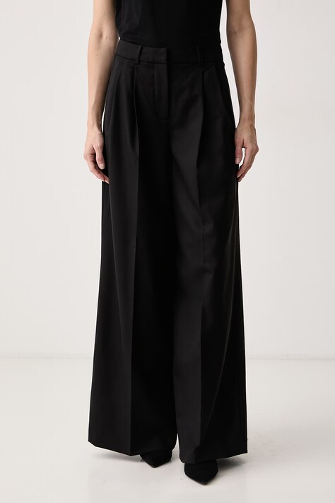 Guess Pantaloni pentru femei cu lână x LEONIE HANNE negri high waist W6BB40 W5204