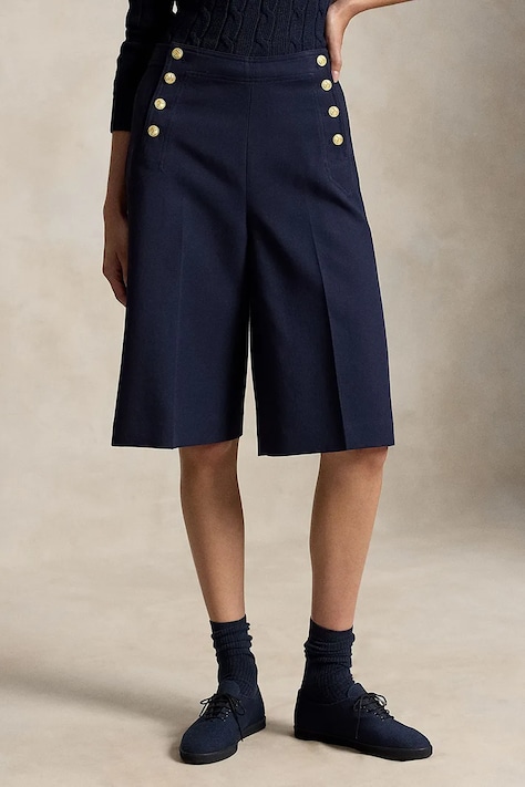 Polo Ralph Lauren spodnie culottes damskie z dodatkiem wełny granatowe high waist 211B17569