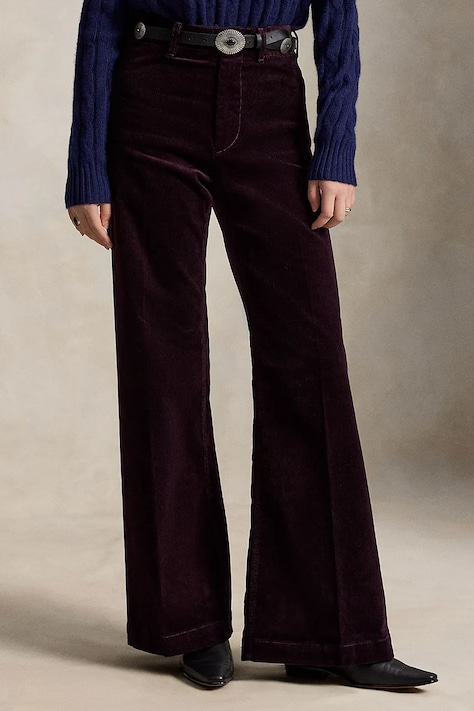 Polo Ralph Lauren spodnie flare damskie z bawełną fioletowe high waist 211B17556