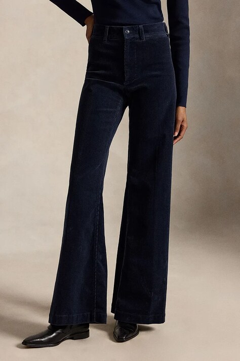 Polo Ralph Lauren spodnie flare damskie z bawełną granatowe high waist 211B17556