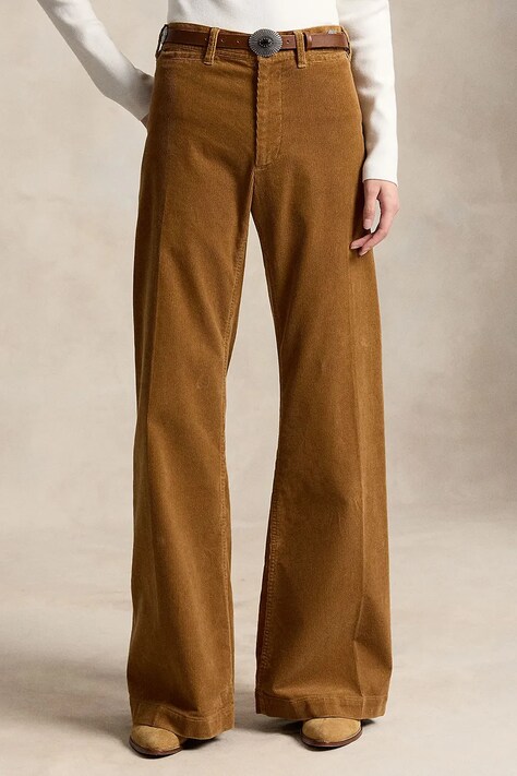 Polo Ralph Lauren spodnie flare damskie z bawełną brązowe high waist 211B17556