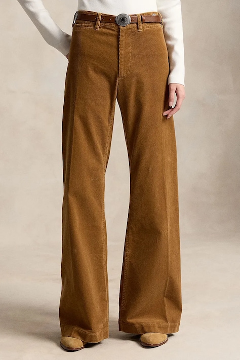Polo Ralph Lauren spodnie flare damskie z bawełną brązowe high waist 211B17556