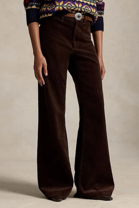 Polo Ralph Lauren spodnie flare damskie z bawełną brązowe high waist 211B17556