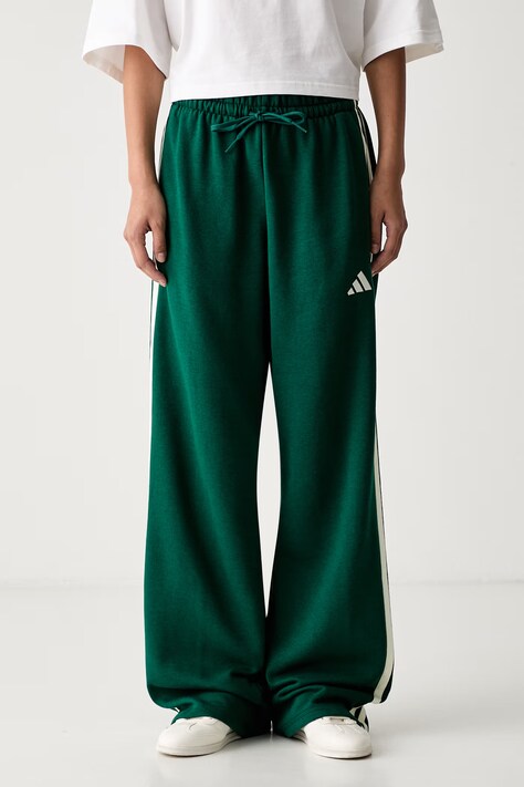 adidas spodnie straight damskie z bawełną Essentials zielone high waist KZ2083