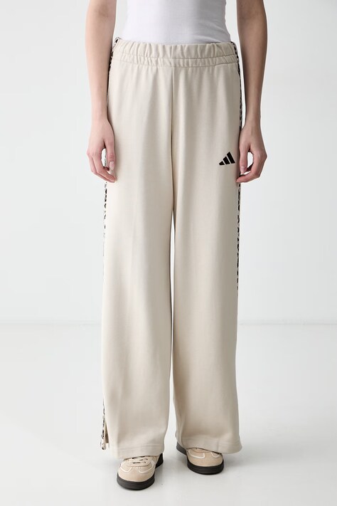 adidas spodnie dresowe damskie z bawełną Leopard Pack beżowe high waist KH1543