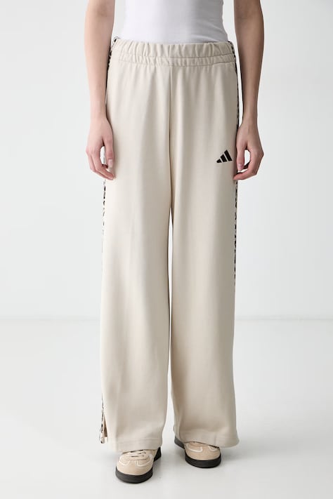 adidas spodnie dresowe damskie z bawełną Leopard Pack beżowe high waist KH1543