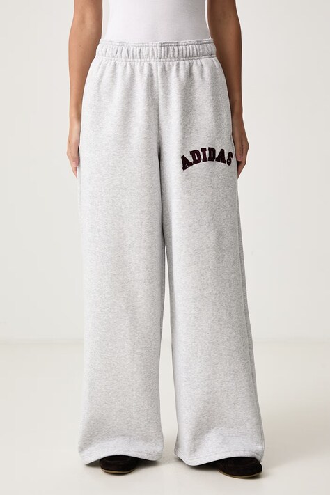 adidas Spodnie dresowe damskie z bawełną Chenille Pack szare high waist KU0333