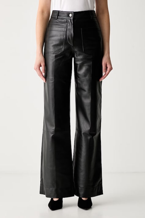 Victoria Beckham spodnie damskie skórzane Alina czarne high waist 1226LTR006243E