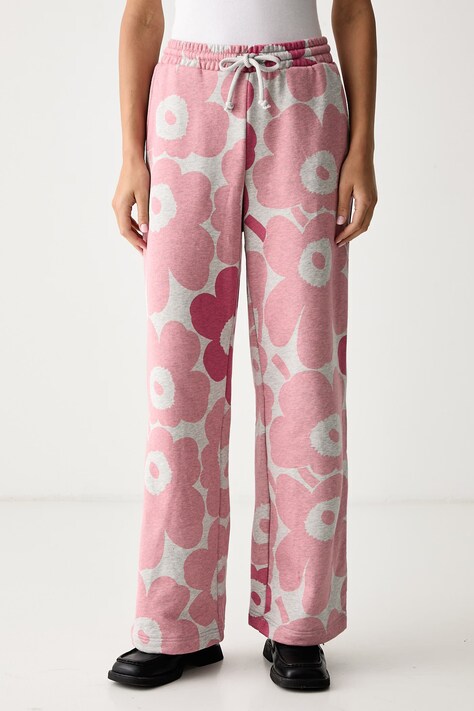Marimekko Παντελόνι επίσημο γυναικείο βαμβακερό ροζ ψηλή 096194