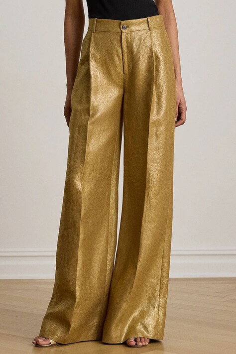 Lauren Ralph Lauren spodnie damskie złote high waist 200B24599