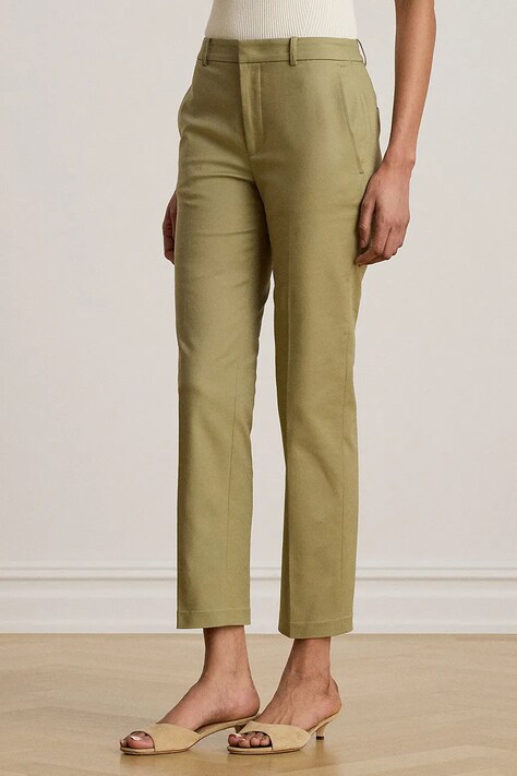 Lauren Ralph Lauren spodnie slim fit damskie bawełniane z elastanem zielone high waist 200P14610