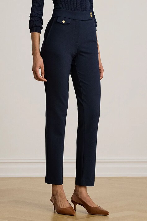 Lauren Ralph Lauren spodnie slim fit damskie z wiskozą granatowe regular waist 200B22288