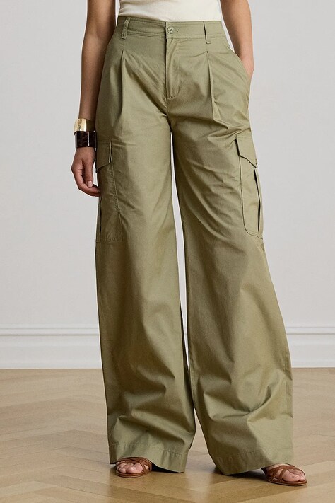 Lauren Ralph Lauren spodnie cargo damskie bawełniane zielone high waist 200P13670