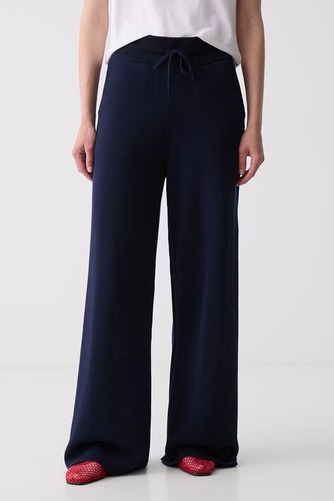 Kenzo spodnie straight damskie z dodatkiem wełny granatowe high waist FG62PA6533LQ