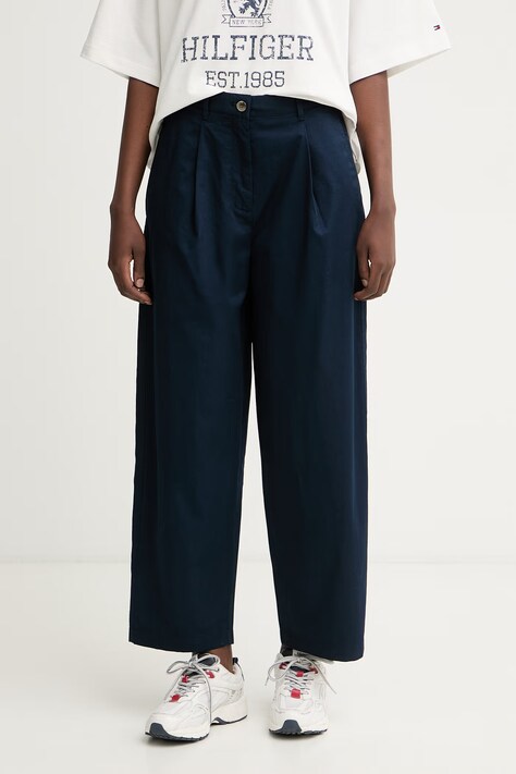 Tommy Hilfiger nohavice dámske bavlnené tmavomodré high waist WW0WW50089