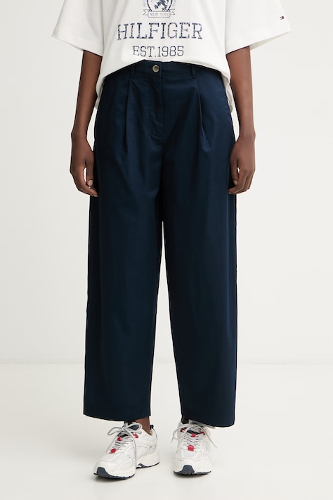 Tommy Hilfiger nohavice dámske bavlnené tmavomodré high waist WW0WW50089