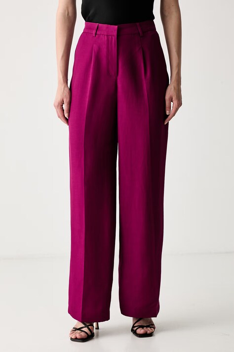 Morgan spodnie garniturowe damskie z wiskozą PCAPI.F różowe high waist PCAPI.F
