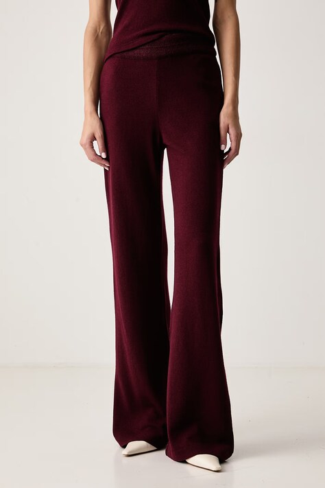 Ermanno Scervino LIFE Spodnie damskie z dodatkiem kaszmiru bordowe high waist D494P708XJO
