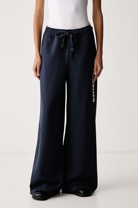 Marimekko Spodnie dresowe damskie bawełniane granatowe high waist 095903