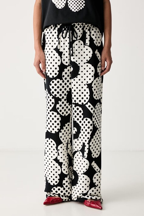 Marimekko παντελόνι επίσημο γυναικείο βαμβακερό μαύρο ψηλή 095886