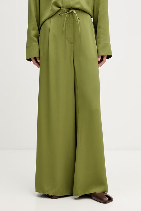 Marc O'Polo spodnie wide leg damskie z wiskozy zielone high waist 5000014351