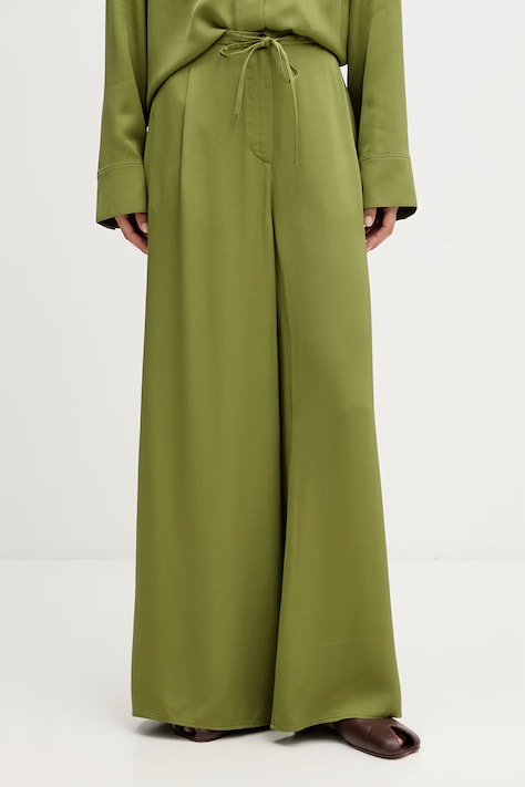 Marc O'Polo spodnie wide leg damskie z wiskozy zielone high waist 5000014351