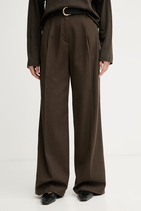 Marc O'Polo spodnie damskie bawełniane z elastanem brązowe high waist 5000014308