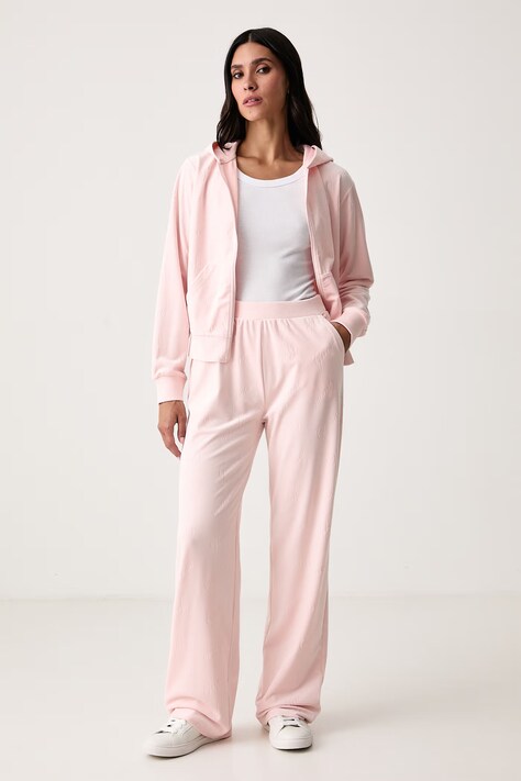 Guess Spodnie dresowe damskie welurowe LOREN różowe high waist O6BB07 K5063