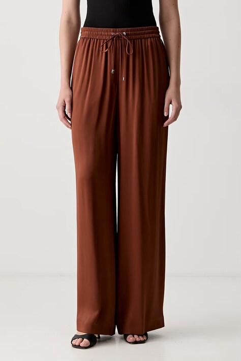BOSS spodnie damskie z wiskozy Tavati2 brązowe high waist 50565926