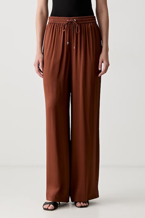 BOSS spodnie damskie z wiskozy Tavati2 brązowe high waist 50565926