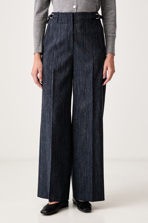 BOSS Spodnie wide leg damskie z wełną Tamilly niebieskie high waist 50564916