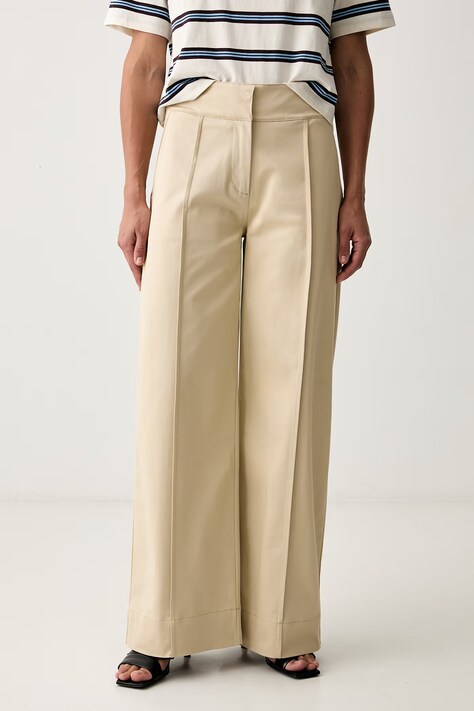 BOSS Orange παντελόνι wide leg γυναικείο βαμβακερό με ελαστάν C_Tawide μπεζ ψηλό 50563064