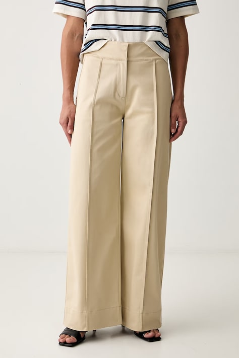 BOSS Orange штани wide leg жіночі бавовняні з еластаном C_Tawide бежеві high waist 50563064